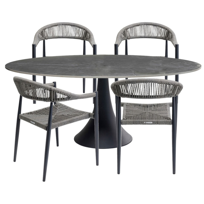 Ensemble de jardin Grande Possibilita table 180cm et 4 chaises grises Kare Design