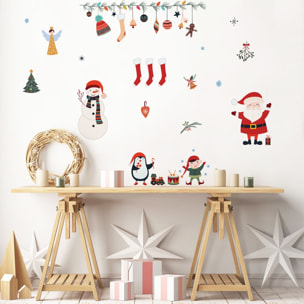 Sticker Noël père noël et éléments de noël - Autocollants stickers adhésifs noël - décoration fêtes