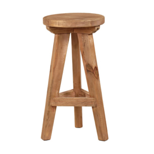 Tabouret haut rond en bois massif de pin recyclé - ORIGIN