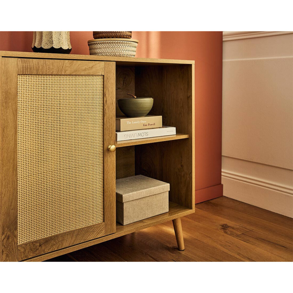 Goto - buffet haut - effet bois et cannage - 80 cm - Bois