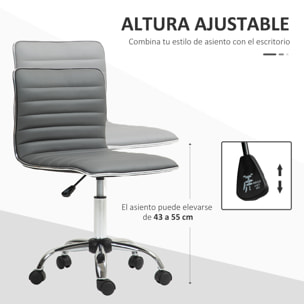 Silla de Oficina sin Brazos Silla de Escritorio Giratoria Tapizada en PU con Altura Ajustable para Estudio Dormitorio Tocador Carga 120 kg Gris Oscuro