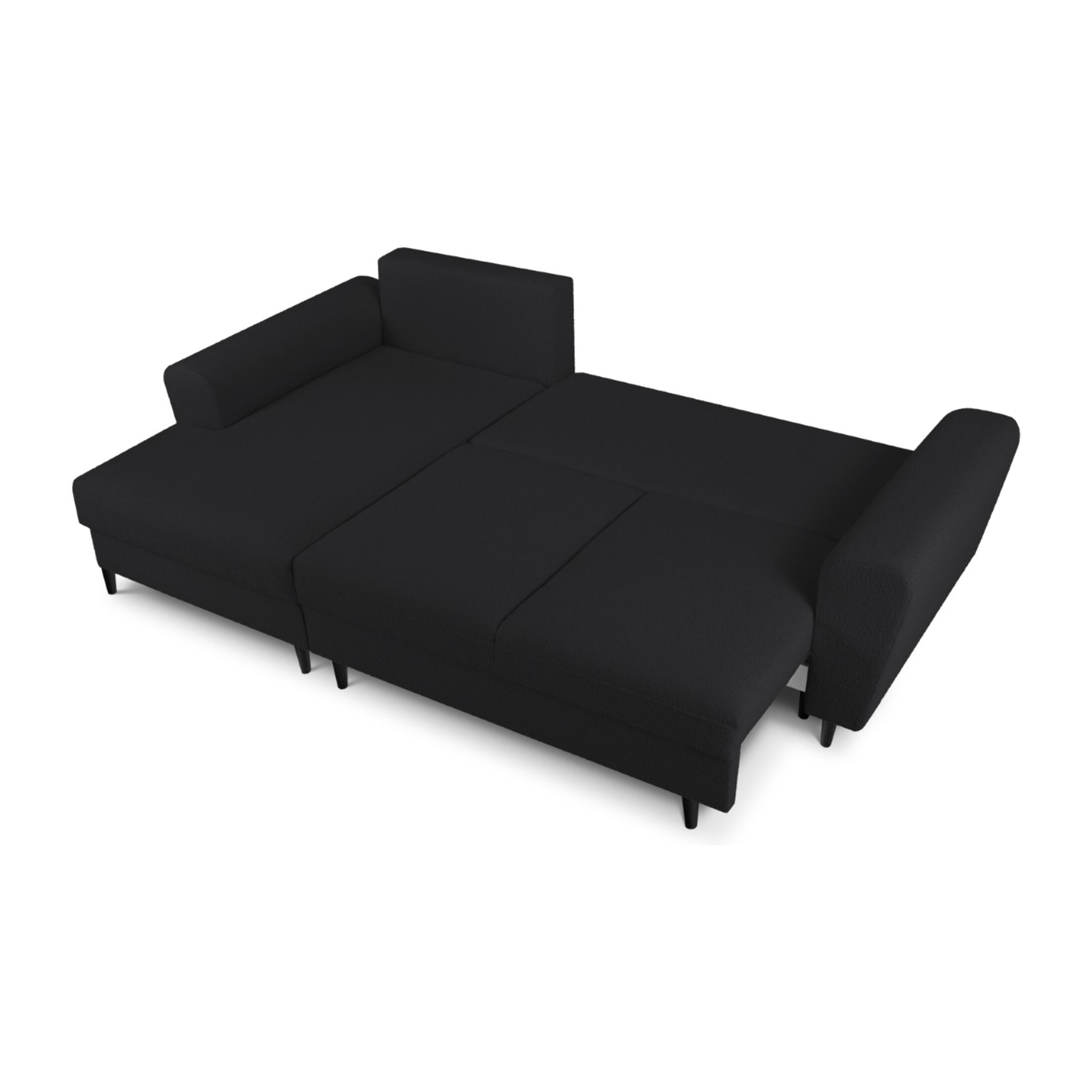 Canapé d'angle gauche convertible avec coffre de rangement "Kyoto" 4 places en bouclé noir