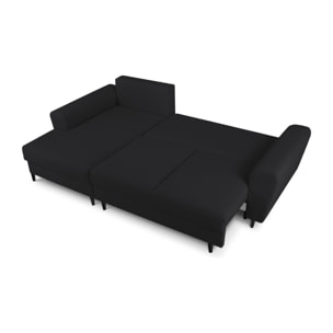 Canapé d'angle gauche convertible avec coffre de rangement "Kyoto" 4 places en bouclé noir