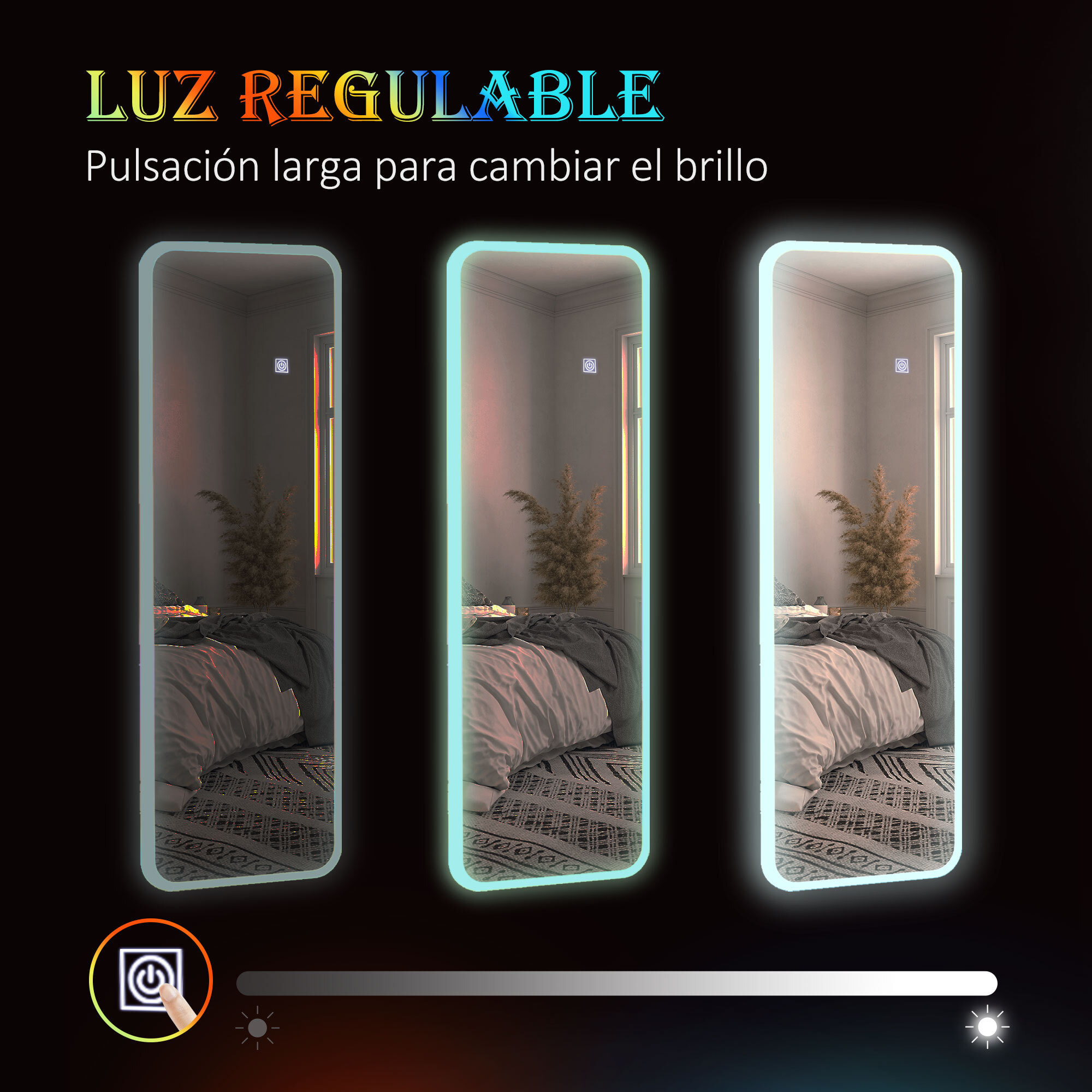 Espejo de Cuerpo Entero con Luces LED 120x40 cm Espejo Rectangular de Pared Ajustable con Iluminación de 7 Colores RGB y Función de Memoria para Dormitorio Vestidor