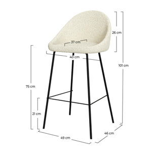 Lot de 2 chaises de bar en tissu bouclette blanche 75 cm - Misty