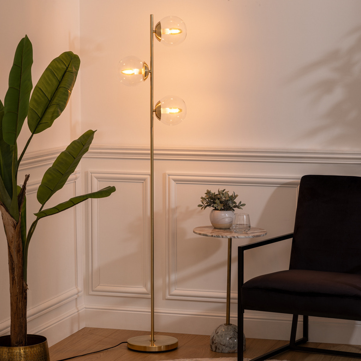 Lampadaire droit en métal H162cm doré