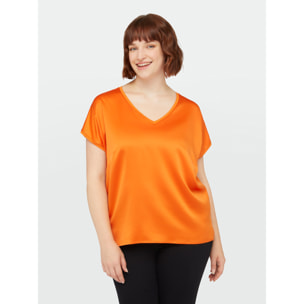 Fiorella Rubino - T-shirt in raso e jersey - Arancione