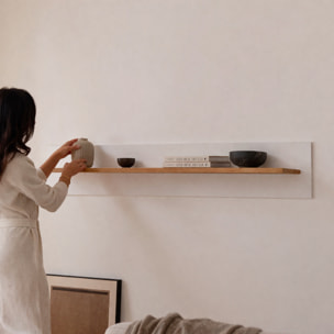 Mensola Da Soggiorno Parete Muro Ripiano Libri Oggetti Decorativa Salotto Arredo Design Moderno Minimal Living Abbinabile 138x20x20 Cm Bianco E Rovere