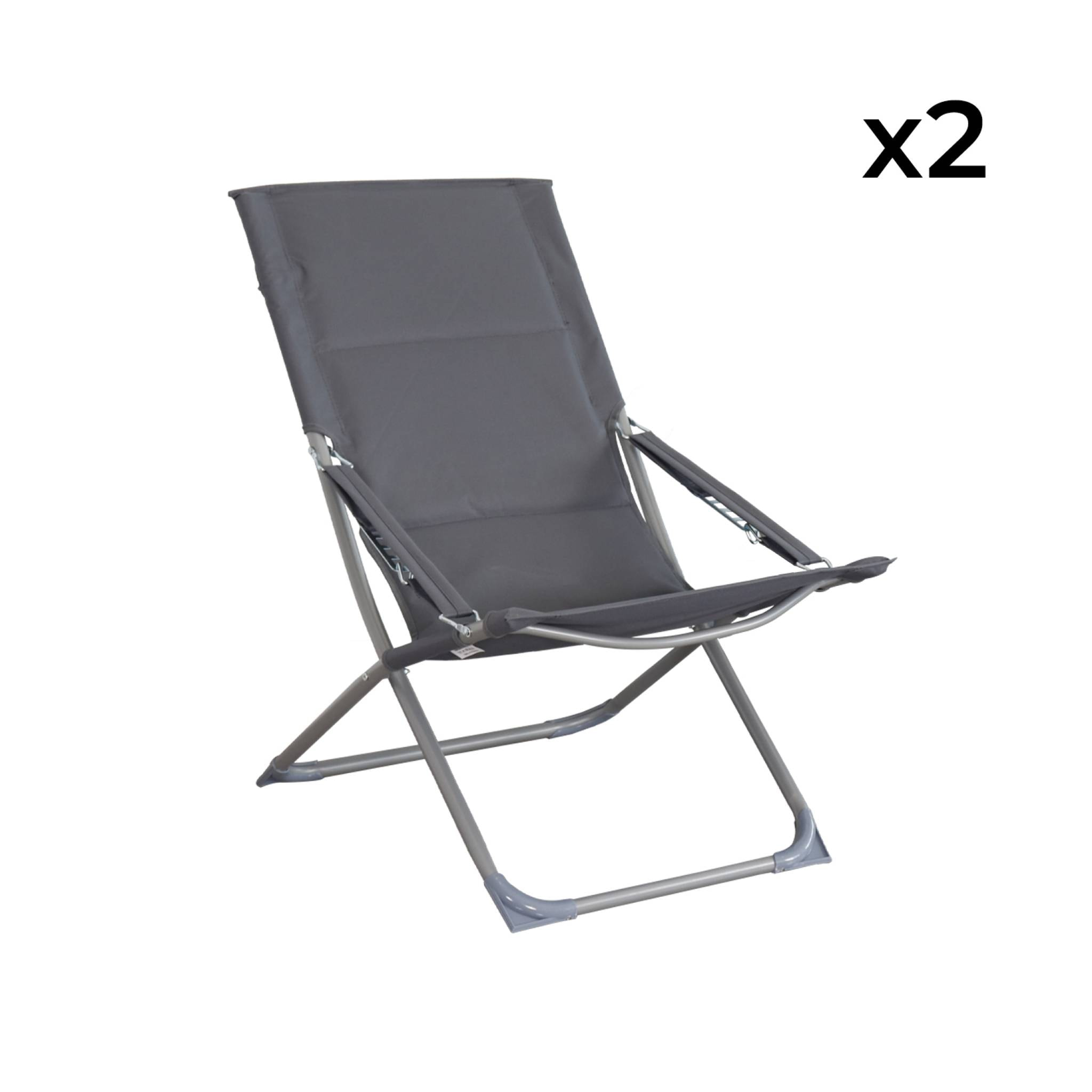 Lot de 2 chaises pliantes anthracite PARMA en acier / polyester 600D. 84 x 62 x 87 cm