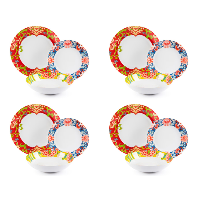 Servizio piatti 12 pezzi Excelsa – Oriental Spring, Porcellana Multicolore