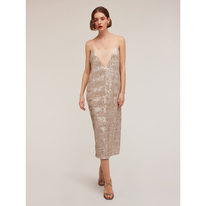 Motivi - Vestido midi lleno de lentejuelas - Rosa