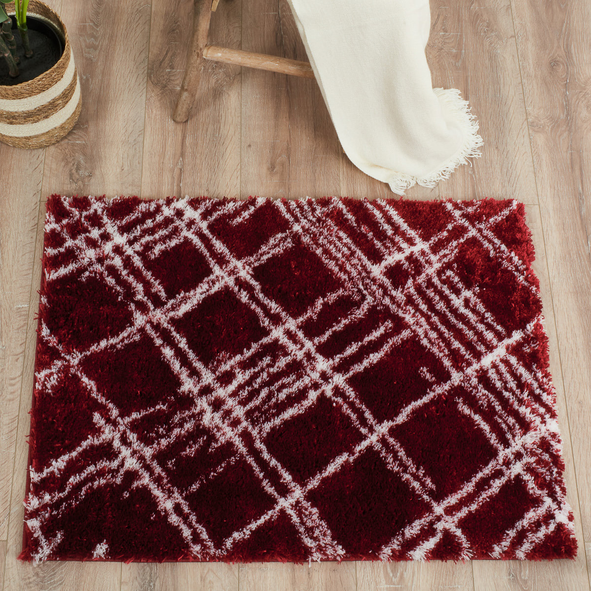 Oslo - tapis de salon à poils longs linéaires rouge