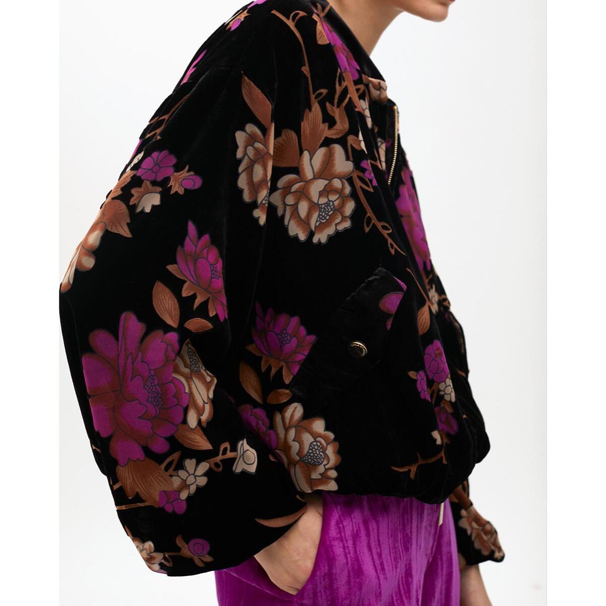 Bomber in velluto devoré con stampa floreale