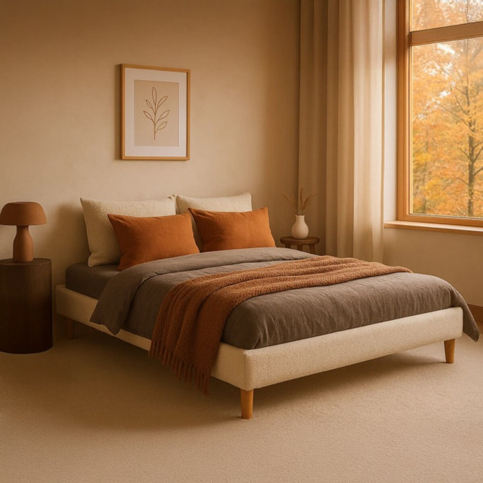 Lit Cancun | Cadre à lattes | Robustesse et confort | Montage simple rapide | Bouclette | Sable