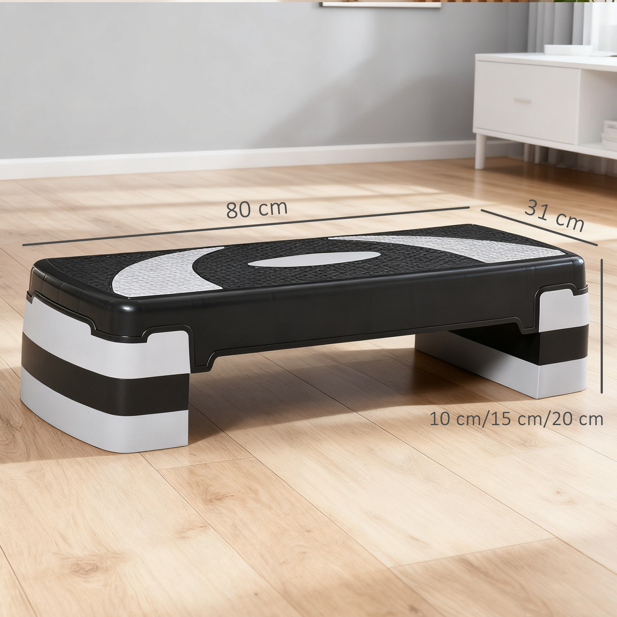Stepper Fitness Aerobic hauteur reglable surface antiderapante 80 x 31 x 20 cm noir gris clair