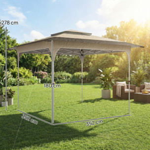 Carpa Plegable 3,5x3,5 m, Pop-up, Cenador Pabellón de Jardín con Doble Techo, Cierre Central, UPF50+, Altura Ajustable de 3 Niveles y Bolsa de Transporte, Gazebo para Fiestas, Exterior, Caqui