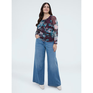 Fiorella Rubino - T-shirt in tulle con stampa floreale - Bordeaux