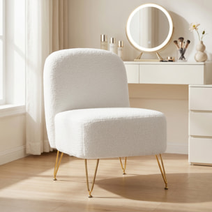 Fauteuil lounge design bouclette piètement épingle acier doré