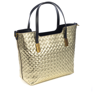 Agostina borsa tote donna. Pelle autentica Camoscio con incisione intrecciata e laccato lucido.