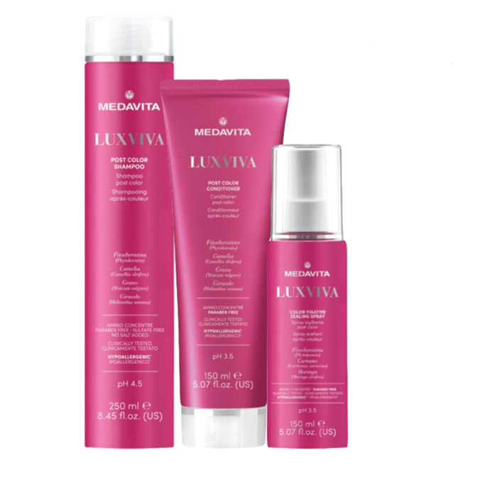 MEDAVITA Kit Luxviva Post Color Shampoo 250ml + Conditioner 150ml + Sealing Spray 150ml