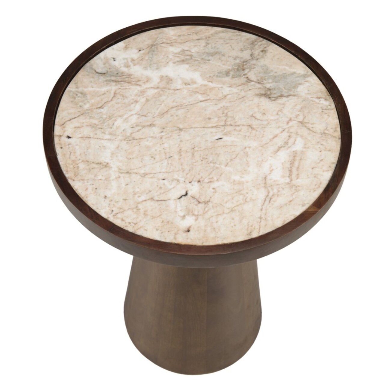 JAMES - Table d'appoint 40x40cm plateau marbre pied en manguier foncé