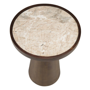 JAMES - Table d'appoint 40x40cm plateau marbre pied en manguier foncé