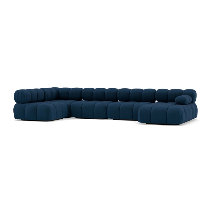 Ruby - canapé panoramique modulable d'angle gauche 7 places en velours texturé - Bleu