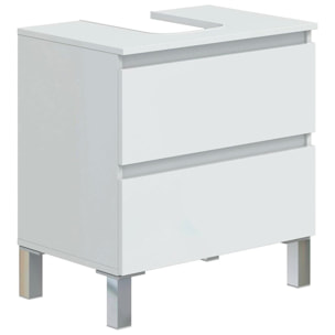 Mobile Bagno Sotto Lavabo Da Appoggio 2 Cassetti Salvaspazio Con Guide Metalliche E Gambe In Alluminio Design Moderno 63.5 x 60 x 40 Cm Bianco Lucido