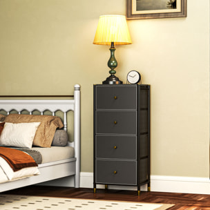 Cómoda para Dormitorio Cajonera de Tela con 4 Cajones Plegables con Frentes de PU y Marco de Acero Cajonera para Dormitorio Salón Negro