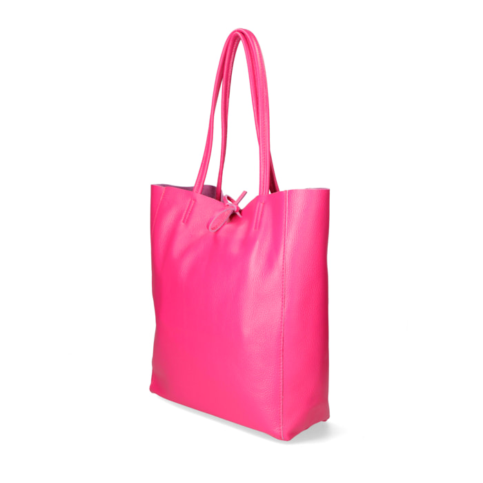 Chicca Borse - Borsa a Spalla Shopper Donna in Vera Pelle - Colore Fucsia