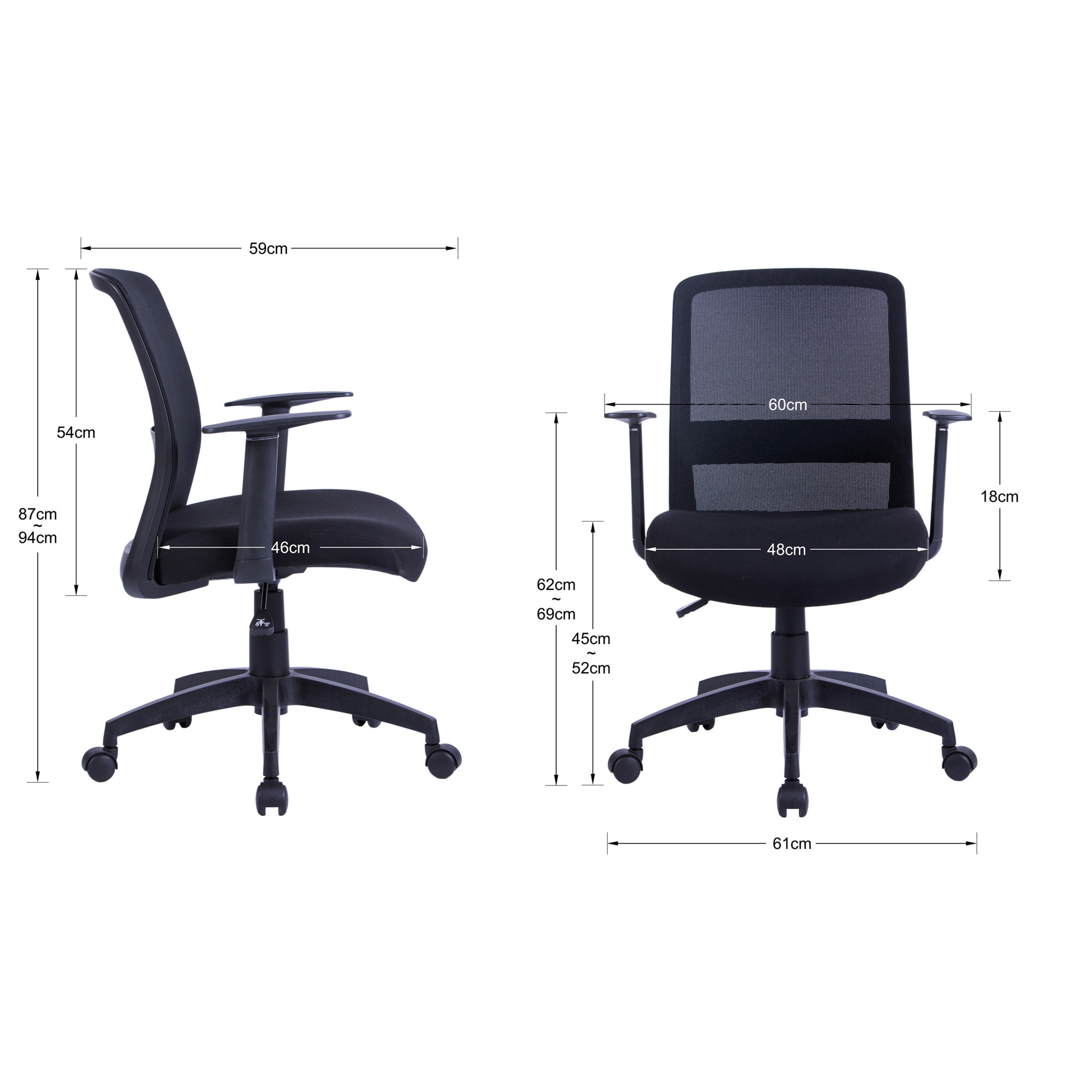 Silla de estudio Devon tela negro 94x61x59 cm