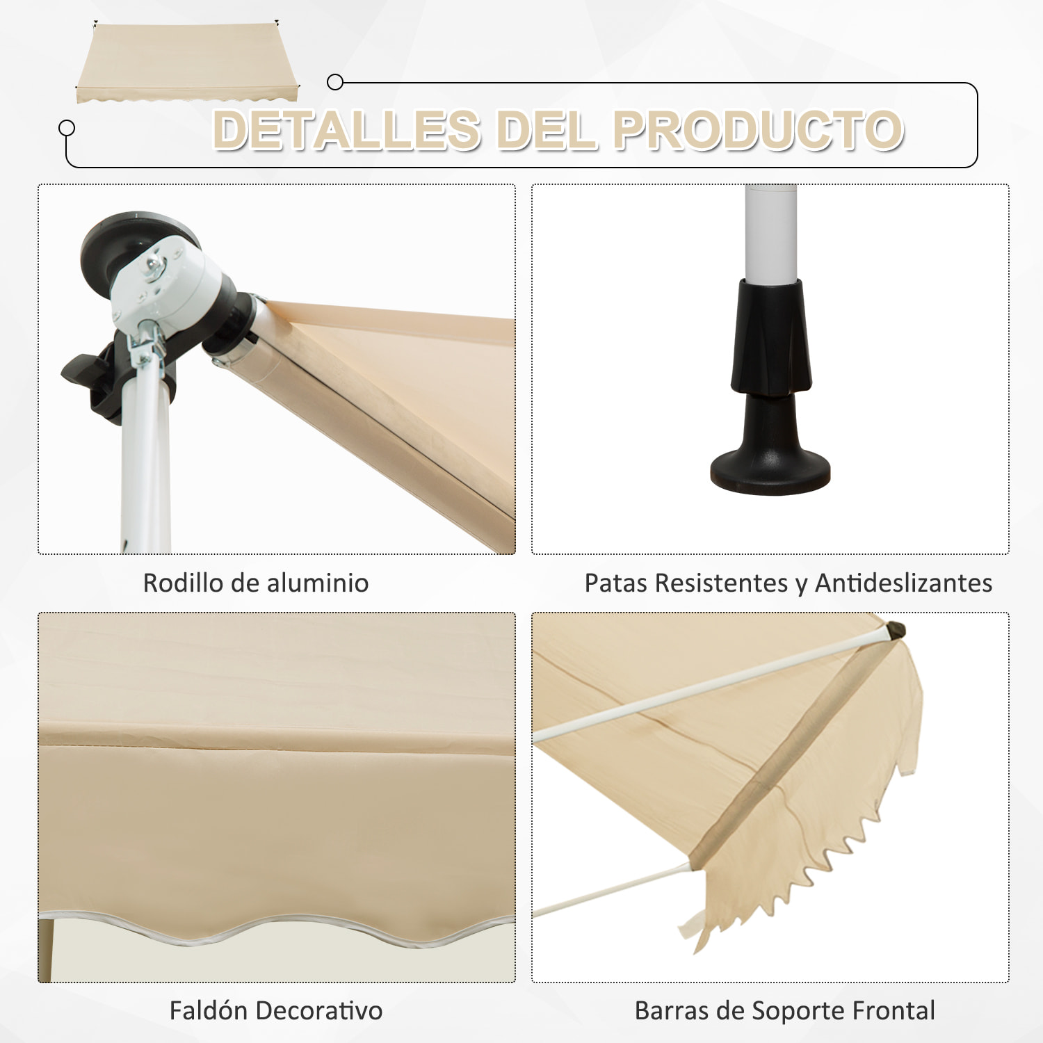 Toldo Portátil Balcón Plegable de Aluminio 3x1.5m Beige