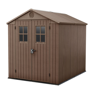 Darwin 6x8 - Casetta da Giardino 190x221x 244 cm 2 Ante per deposito attrezzi finitura effetto legno Evotech+ in Resina Marrone
