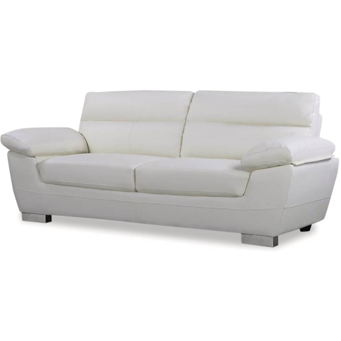 Canapé fixe en cuir reconstitué et PVC "Dallas" - 210 X 88 X 90 cm - 3 places - Blanc