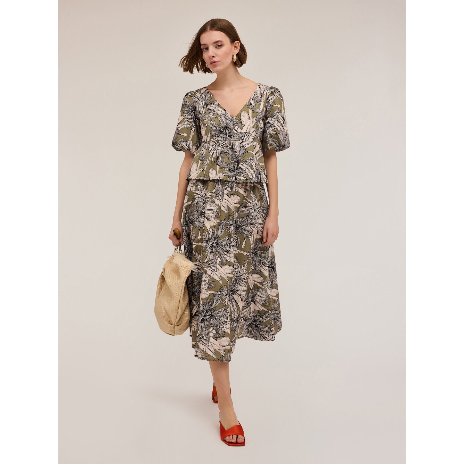 Motivi - Top peplo maniche corte fantasia jungle - Verde militare