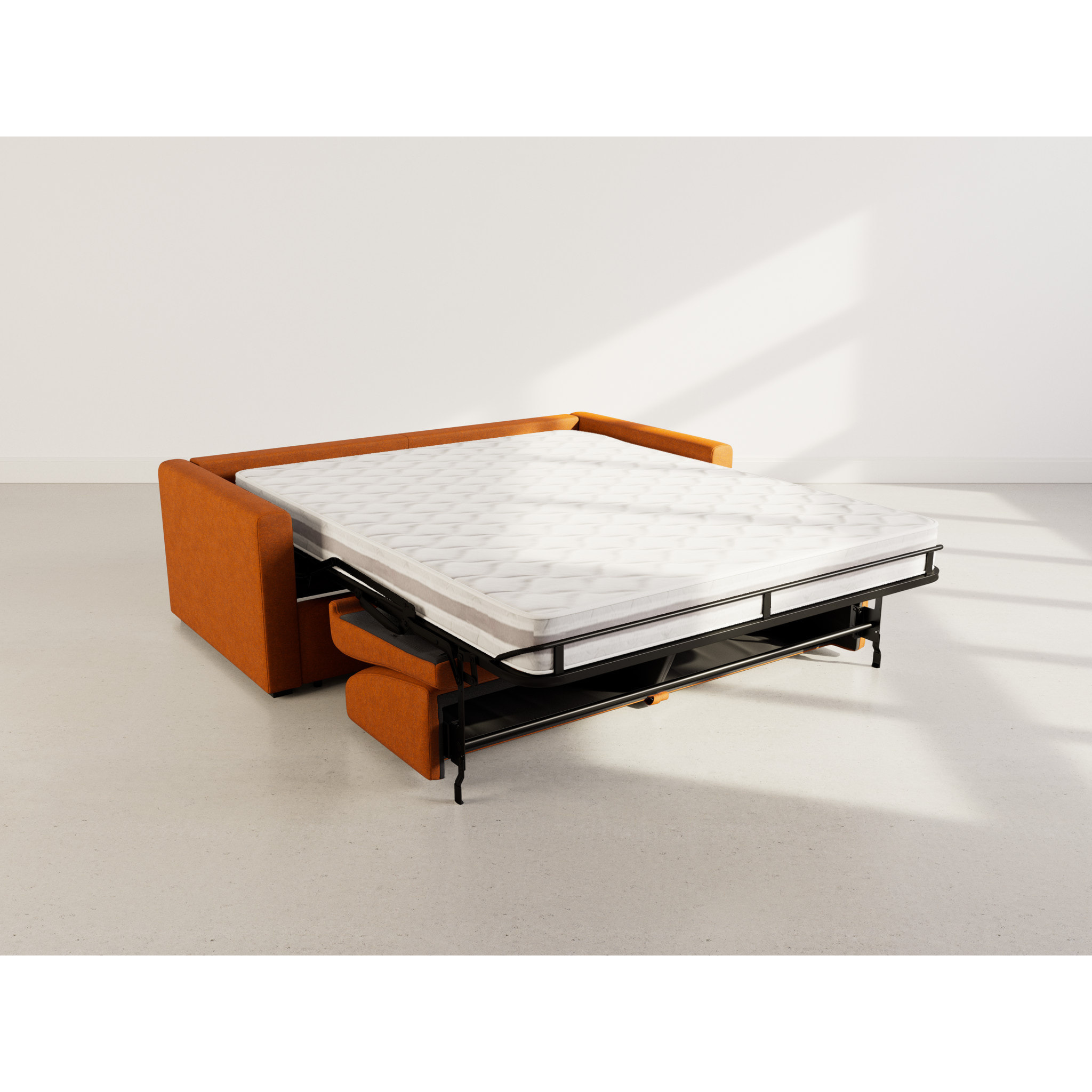 Julia - canapé lit 3 places convertible express couchage quotidien 140 cm matelas 18 cm en tissu - Rouille