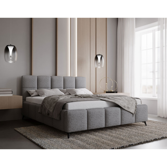 Paulito - lit coffre - 140x200 cm - sommier inclus - en tissu bouclette - Gris