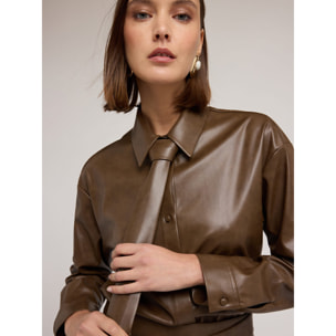 Motivi - Camisa con corbata en tejido revestido - Verde militare