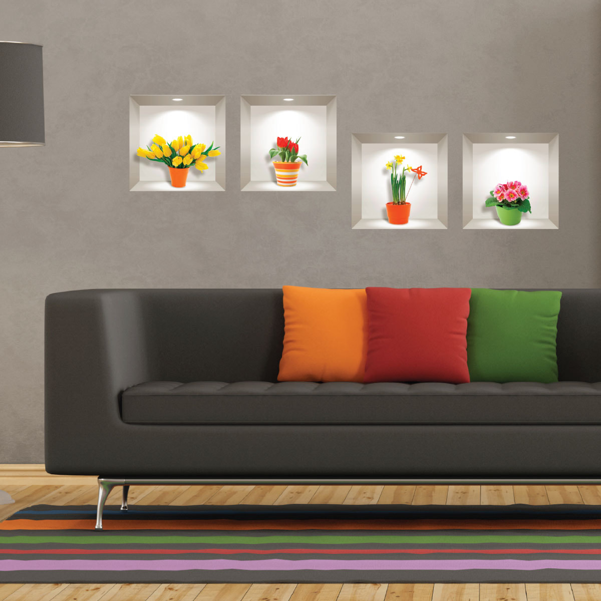 Stickers muraux 3D | Sticker Mural Autocollant effet 3D fleurs les plus belles de la prairie - Stickers adhésifs 3D Chambre Salon Trompe l'oeil