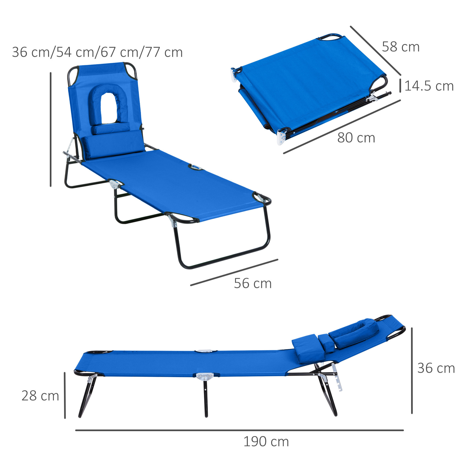 Tumbona con Almohada de Acero 190x56x28 cm Azul