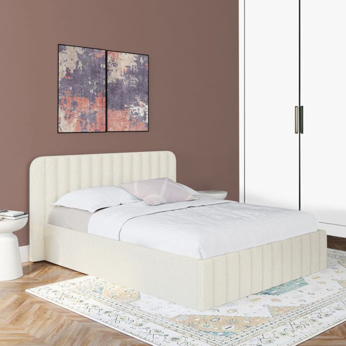 Lit coffre Valentina en tissu bouclette avec sommier et tête de lit 160x200cm
