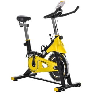 Vélo d'appartement vélo biking cardio écran LCD multifonctions selle guidon réglables acier noir jaune