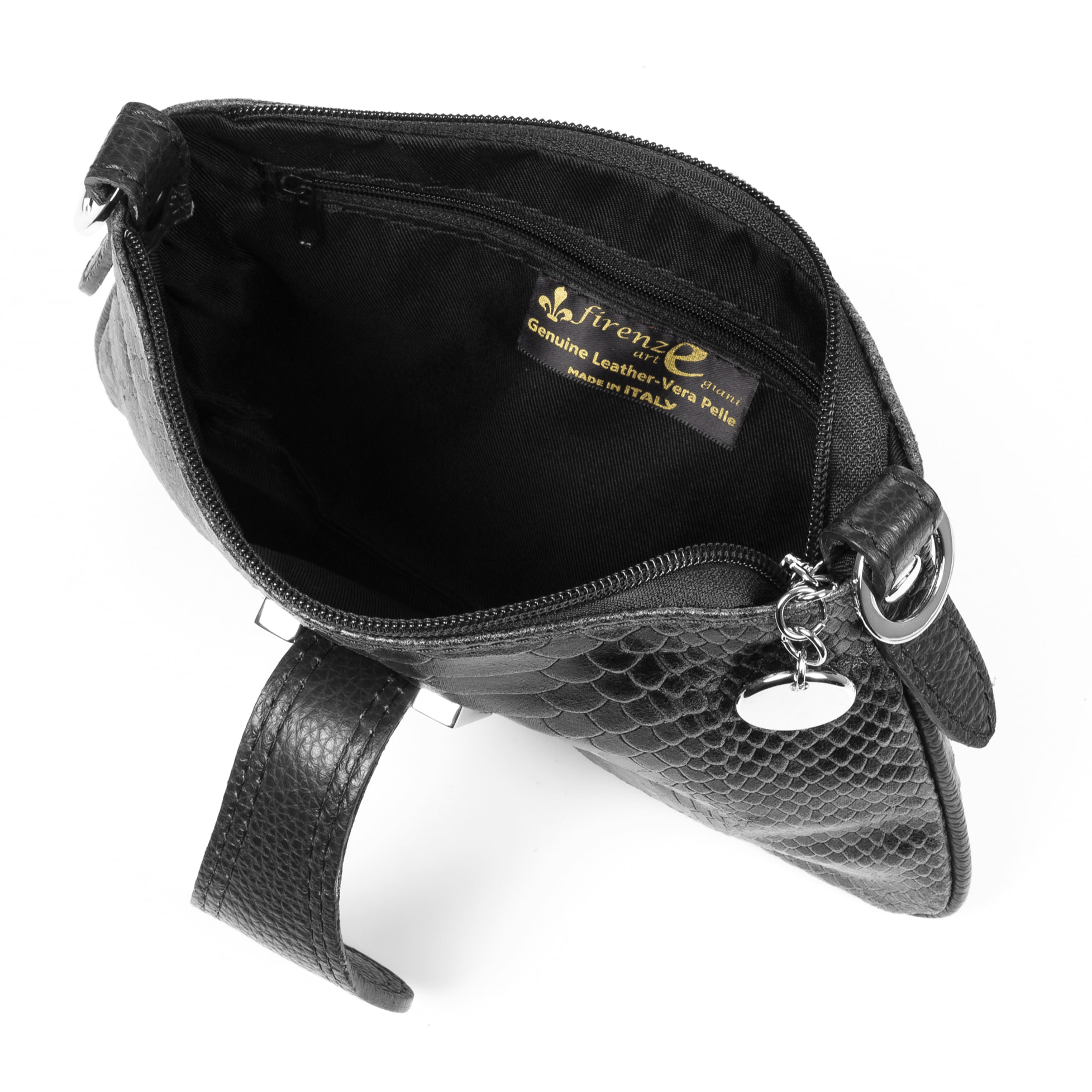 FIRENZE ARTEGIANI Allerona Borsa a Mano da Donna. Vera Pelle Scamosciata Incisione Serpente Made in Italy 24x2x14 Cm. Colore nero