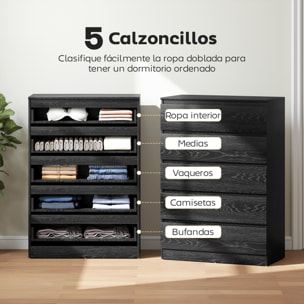 Cómoda 5 Cajones, Cómoda Dormitorio, Cajonera para Salón, Oficina, Estilo Moderno, 77x40x111,5 cm, Negro Veteado