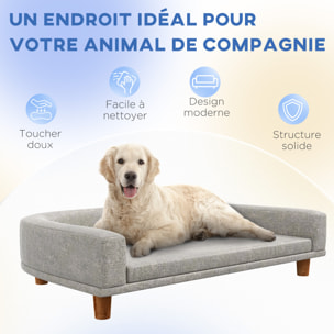 Canapé chien lit pour chien design scandinave coussin déhoussable dim 98L x 67l x 25H cm pieds bois tissu polyester gris