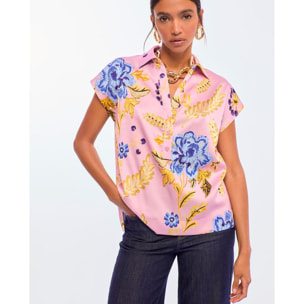 Blusa a collo alto con stampa floreale