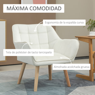 Butaca de Salón Moderna, Sillón Lectura Tapizado en Terciopelo con Asiento Ancho, Patas de Madera, Fácil Montaje, Sillón Relax para Sala de Estar, Dormitorio y Balcón, Crema