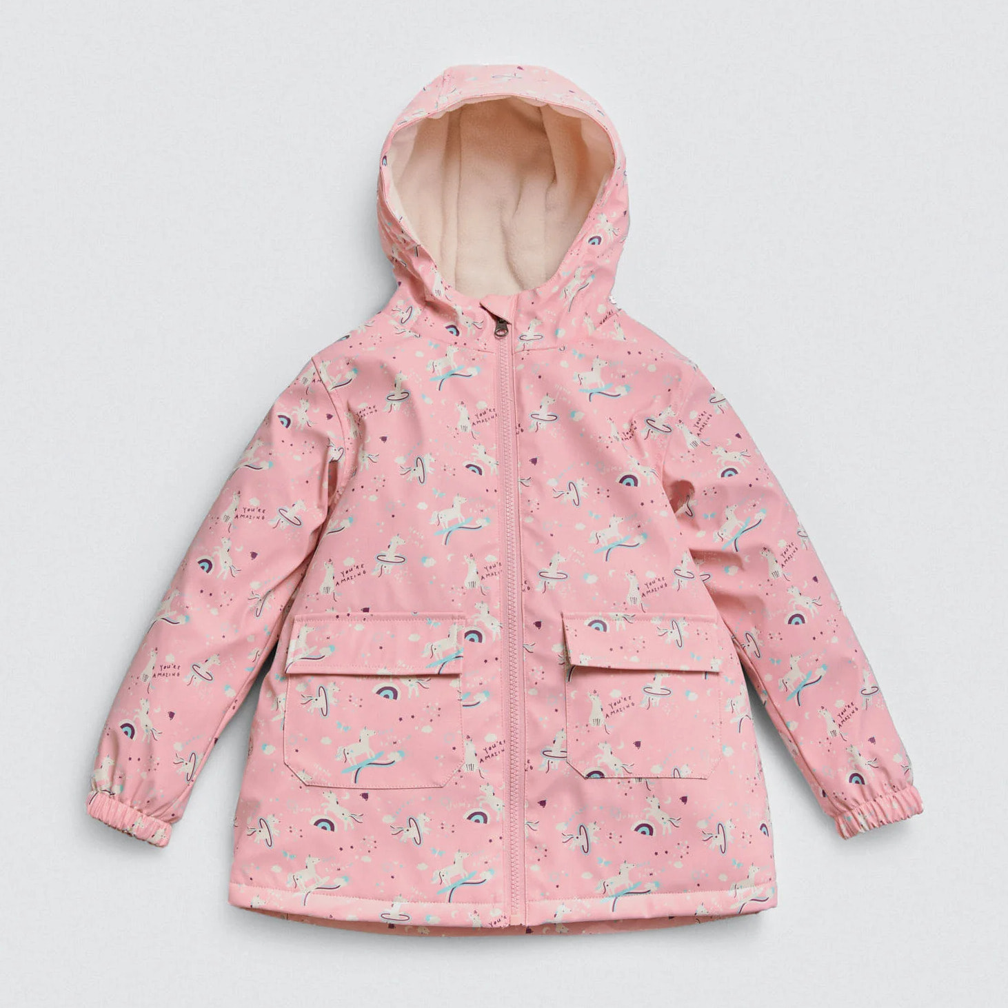 Impermeabile interno in peluche per bambini con stampa unicorno