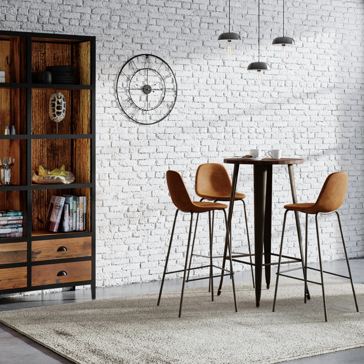 Lot de 2 chaises de bar 75 cm en cuir synthétique camel - Henrik