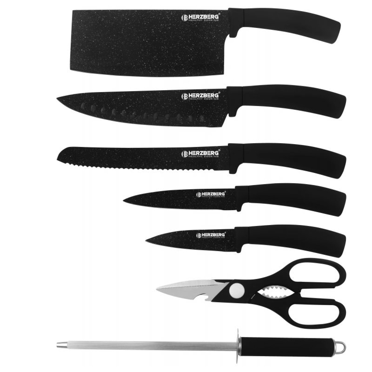 Set de couteaux avec support 8 pièces Marbre Noir Herzberg HGMSN8BLM